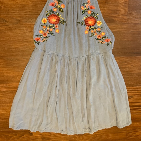 Blue Halter Dress with Floral Details - Picture 2 of 4